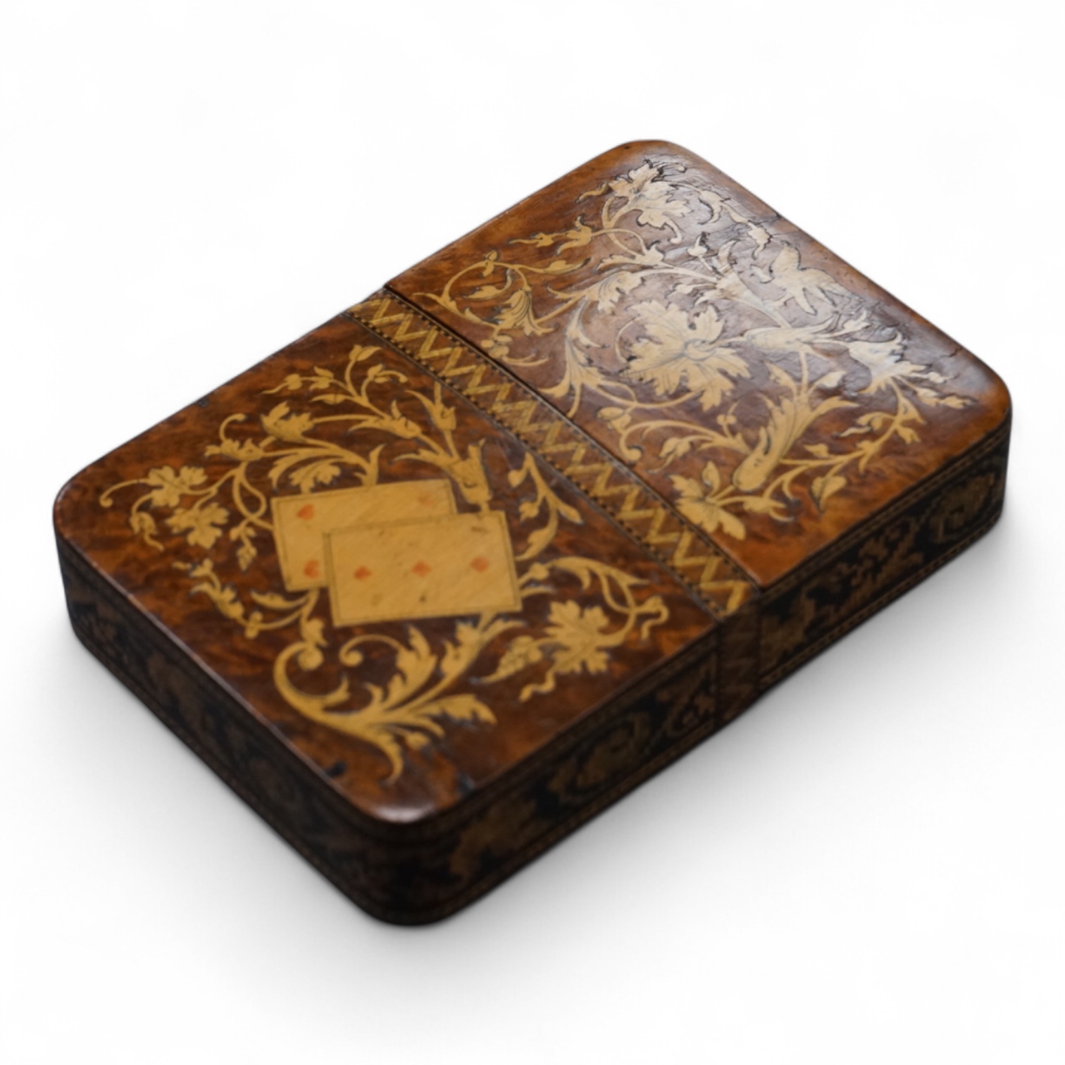 An Italian Sorrento ware playing card case, 12cm high